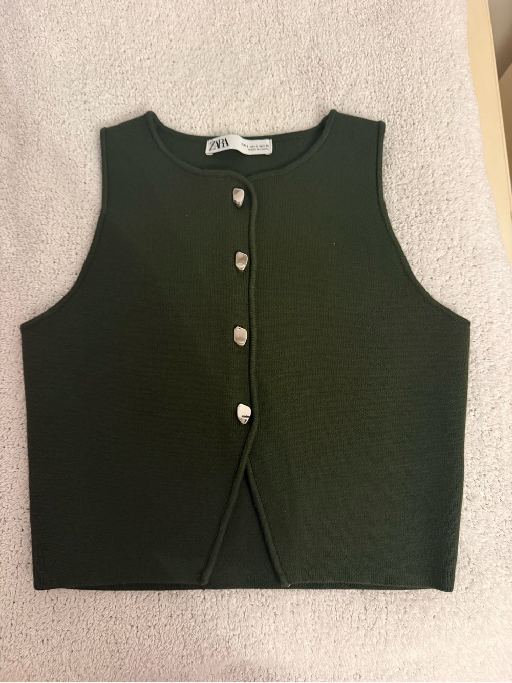 Zara Dark Olive Button-Front Cropped Tank